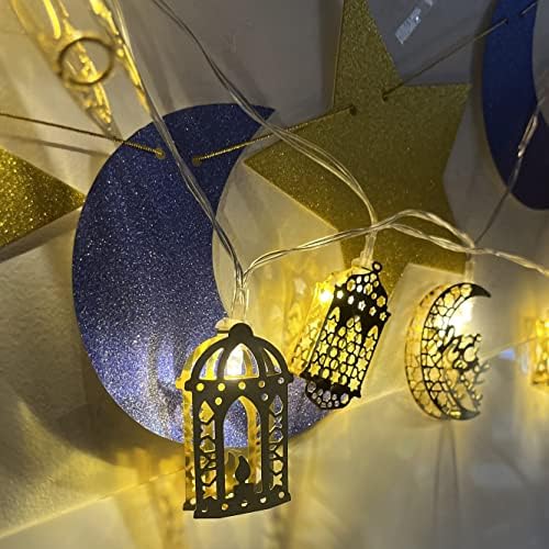 2 String Ramadan Lights, 20 LEDs Eid Moon Star Lantern Lights, Luzes de cordas de fada Eid, bateria operada para Ramadan Outdoor