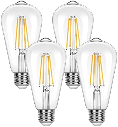 Bulbos de LED equivalentes a 60 watts diminuídos, lâmpadas de LED equivalentes, lâmpadas vintage de filamento, 2700k branco quente, base média E26, estilo antigo ST58, vidro transparente, 4 pacotes