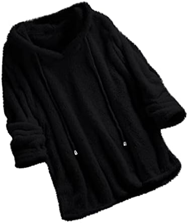 Jaqueta de lounge de mangas compridas em bolso ajuste boxe feminino com capuz de capuz de boné cair de túnica aconchegante grossa