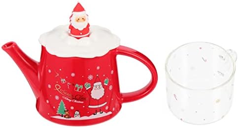 Cabilock 1 Conjunto de chaleira de Natal Copo do Papai Noel Terno de chá cerâmica Conjunto de chá cerâmica Pote de chá de cerâmica Teapot Chalé Chaleira Chalte de Christmas Pots de chá de chá Casa Lar