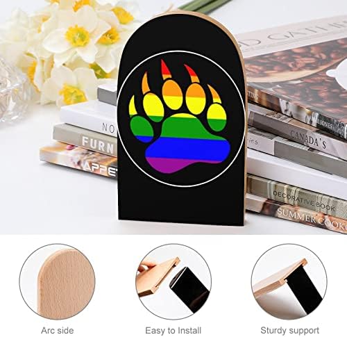 LGBT orgulho gay arco -íris urso pata fofa livro endswooden bookends titular para prateleiras livros divisor moderno decorativo 1 par