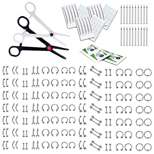 Bodyj4you 200pc Pro Body Piercing Kit Spray Aftercare 14G 16g Ring -Ring Longus Jóias