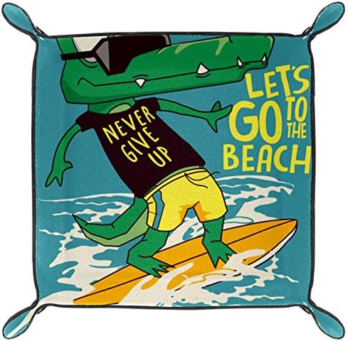 Lyetny Dinosaur Surfing Beach Organizer Bandeja Caixa de armazenamento Caddy Caddy Desktop Alteração da carteira de carteira Caixa