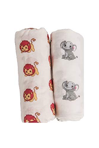 Baby Swaddle Blanket Muslina de bambu macia sedosa para meninos e meninas, grande 47 x 47 polegadas, conjunto de 2 tema Safari