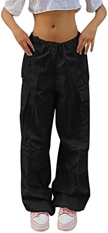 Calça de carga Mulheres Baggy Y2K calças de salão de pernas largas e retas com calças de pára -quedas com cintura