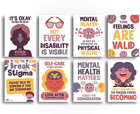 Cartazes de conscientização sobre saúde mental do Sproutbrite para conselheiros de ensino fundamental e médio, pôsteres