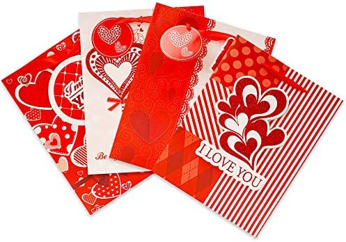 4 PCS Sacos de papel do dia dos namorados com alças, sacolas de presente criativas de dia dos namorados para o aniversário