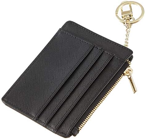 Carteira de bolso dianteiro fino e fino para mulheres titular de cartão de crédito com chaveiro