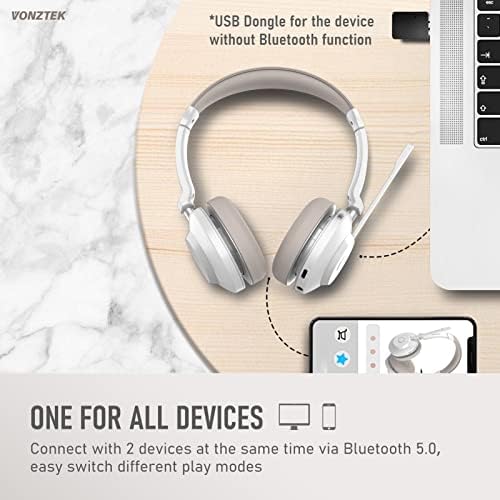 Fone de ouvido sem fio, fone de ouvido Bluetooth com microfone de cancelamento de ruído, fones de ouvido do escritório de 45 horas de trabalho com dongle USB e microte para telefone/computador/trabalho remoto/skype/zoom/reunião/call center