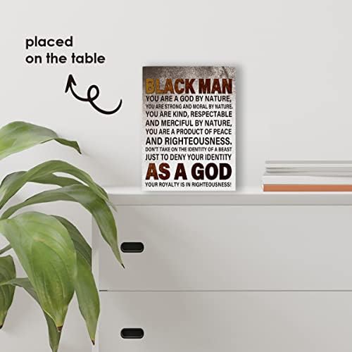 Caixa de homem negro inspirador rústico sinal de madeira motivacional afro -americano placa de bloco de madeira para o escritório
