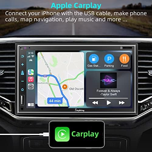 Estéreo de carro com Apple CarPlay-7 Touch Full Touch HD Capacitive Double Din Car Radio com FM/AM, Link para Espelho de Telefone, Bluetooth, Receptor de Rádio do Volta de Direção, Receptor de Rádio de Carro Port USB/SD