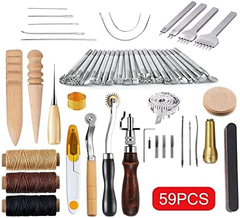 59 PCs/conjunto Kit de ferramentas manuais artesanais de couro para costura de sela de estampagem de costura Fazendo groover -