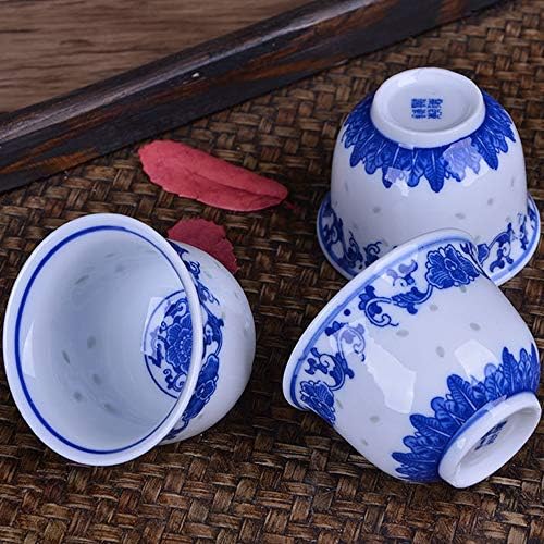 Copo de chá Kungfu feito à mão chinesa 80 ml, o osso da China Blue e White Tea Cups de 3, canecas de chá de cerâmica sem alças,