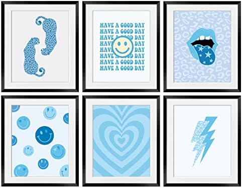 Ogilre Blue Smiley Face Preppy Citações inspiradoras Cheetah leopardo coração Os lábios têm um bom dia Decorações de