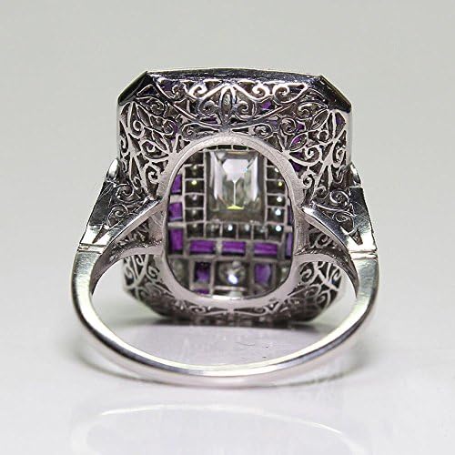 Presente de jóias para mulheres de noivado de casamento de ametista de prata Art Deco Tamanho do presente de joias 6-10