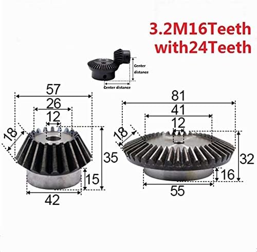 XMeifeits Industrial Gear 2pcs 1: 1,5 engrenagem de chanfro 3.2 módulo 16 dentes + 24 dentes Hole interno 12mm 90 graus de comutação de unidade de aço engrenagens de aço