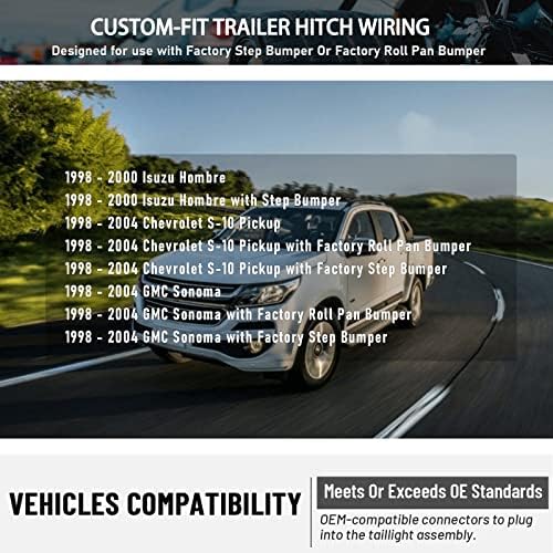 Mecmo 4 Way Play Trailer Wirness para 1998-2004 Chevy S-10/GMC Sonoma & 1998-2000 Hombre Isuzu, plug-in simples fiação de hitch de