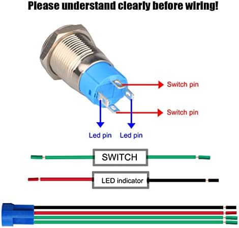 Gebildet 2 peças 0,47 polegadas/12mm de aço inoxidável Push Momentary Push 12V-24V normalmente abre o SPST no botão Off Water impermeabilizado com plugue de soquete de arame