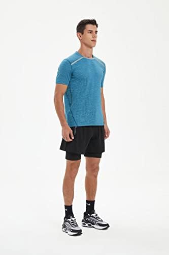 Camisetas de pescoço de tripulação rápida e seca ativa dos homens | Treino de ginástica atlético Treino de manga