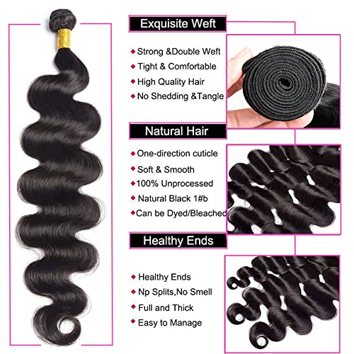 Yahmgc 12a Pacotes de onda corporal 34 36 38 polegadas onda corporal pacote humano pacote de cabelo brasileiro feixes de cabelos virgens pretos naturais