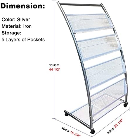 Revista Rack Rack Rack Rack Rack, 113 cm de altura da literatura Organizer Rack de armazenamento, Hospes Metal Mesh Panfle