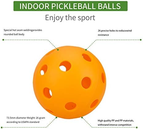 Bola de pickleball laranja de 26 buracos CAMSOON Bola de picada laranja brilhante 6 pacote de pacote USAPA Paddle Ball Size um ótimo complemento para um conjunto de pickleball