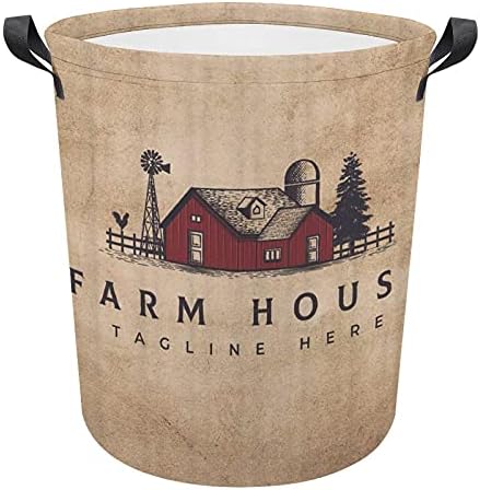 Foduoduo Roupa de cesta de cesto de fazenda Casa vermelha cesto de roupa com alças Saco de armazenamento de roupas sujas dobráveis
