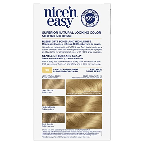 Clairol Nice'n Easy Hair Dye, 9g Clea de cabelo loira dourada clara, pacote de 1