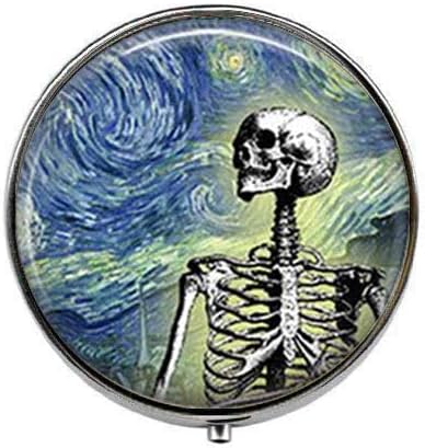 Van Gogh Skeleton Starry Night Human Skeleton - Art Photo Pill Box - Charm Pill Box - Caixa de doces de vidro