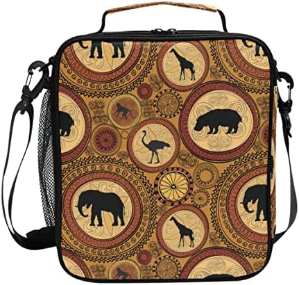 Mnsruu Lunch Sags for Boys Girls Student, African Pattern Reutilable Isolle Lunch Saco Cooler Bag Kit Tote Tote, Organizador
