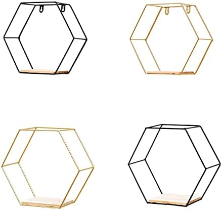 Rendeyuan Ferro hexagonal Stand pequeno prateleira de parede de parede Prações de armazenamento de armazenamento de prateleira de armazenamento prateleiras de armazenamento prateleiras flutuantes - ouro - 24x9.5x20.5cm