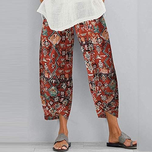 Calça de capri beuu para mulheres caloszo calças de lounge largura de perna larga prenda de fundo cultivado calças de linho de algodão com bolsos