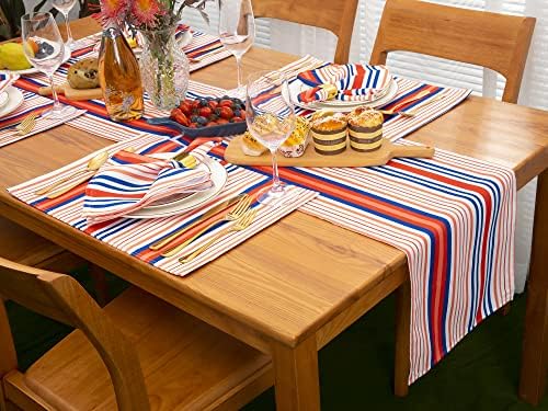 Spring & Summer Table Runner - 14 x 72 polegadas Retângulo de mesa - rugas à prova d'água para uso externo ou interno, listras patrióticas