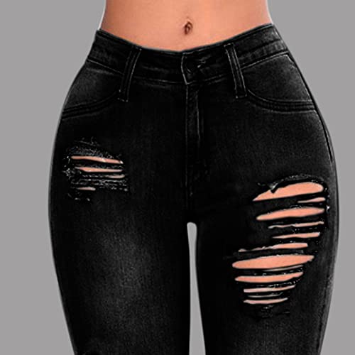 Jeans rasgados para mulheres de cintura alta magria destruída calças de jeans crua