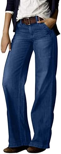 Calças de perna larga de Honprad para mulheres Jeans de jeans mais jeans Mulheres retro moda casual jeans de perna larga reta