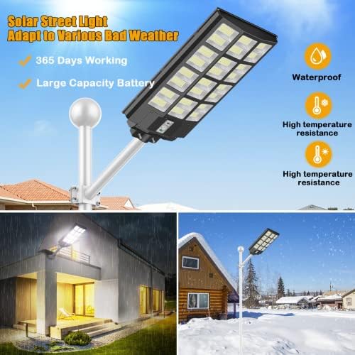 INSDEA 1250W LED Solar Street Light Outdoor, 120000lm IP65 Segurança solar à prova d'água Luzes de inundação Sensor de movimento com