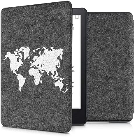 Case Kwmobile Compatível com Kindle Paperwhite 11. Geração 2021 - Estilo de livro Felt Felt Fabric Protective E -Reader Capa Case - Esboço de viagem branca/cinza escuro