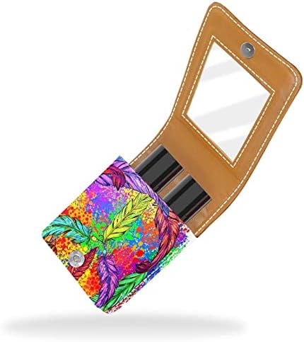 Símbolo do Pacífico Feathers Peace Love Colored Ilustração Mini Lipstick Case With Mirror for Purse Portable Case Holder Organização