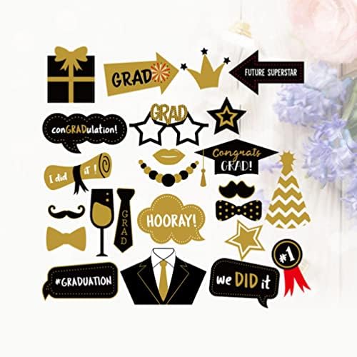 ABOOFAN Photo Props Chapéu de photo Photo Props Parabéns Adeços de Graduação de Graduação Black e Golden Parabéns Faculdade de Decoração de Graduação 24pcs Photo Props Hat de Graduação