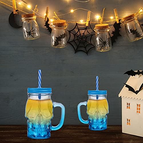 2pcs crânio pedreiro copo copo de caneca com cobertura e gradiente de halloween skull pedceneira canecas para bebidas, bebidas alcoólicas, bebidas frias