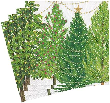 Caspari Christmas Trees With Lights Paper Cocktail Guardy - quatro pacotes de 20