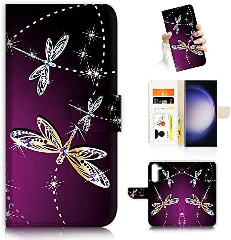 Para Samsung S23, para Samsung Galaxy S23, capa de capa de carteira de flip -flip, A23011 Purple Dragonfly 23011