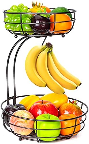 Auledio Iron Boundatrop Fruit Fruit Legal Basket Bowl Storage com cabide de banana, preto, 64 onças