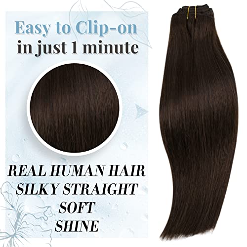 Pacotes de grandes ofertas: Extensões de cabelo de trama costura de cabelo humano em feixes #2 marrom mais escuro 18 polegadas 100g e clipe em extensões de cabelo
