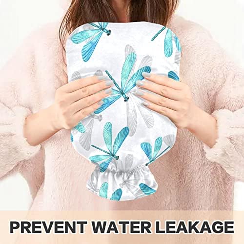 Garrafas de água quente com capa Blue Dragonfly Hot Water Saco para alívio da dor, adultos para crianças, bolsa de