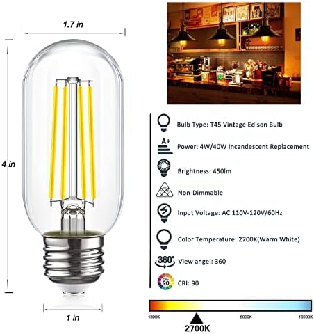 Lâmpadas vintage uboory, lâmpadas Edison, lâmpada de 40 watts, lâmpadas quentes, lâmpadas de 2700k LED 4W, lâmpadas transparentes, lâmpadas externas, lâmpadas LED, pacote de 6