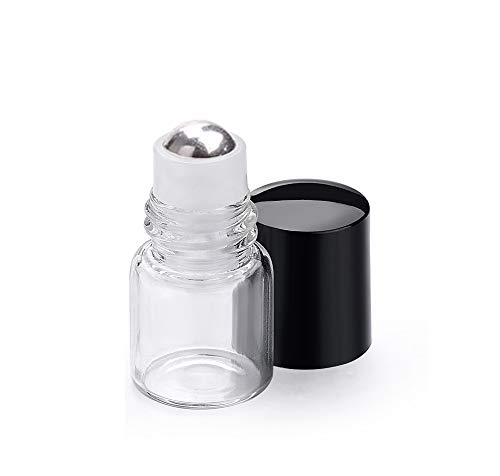 50 pacote 1 ml de frascos de amostra de vidro transparente para óleos essenciais, garrafa de roletim de vidro vazio com bola de rolo de aço inoxidável 1/4 DRAM Glass Vials Roll em contêiner-funnel, abridor e conta-gotas incluídas