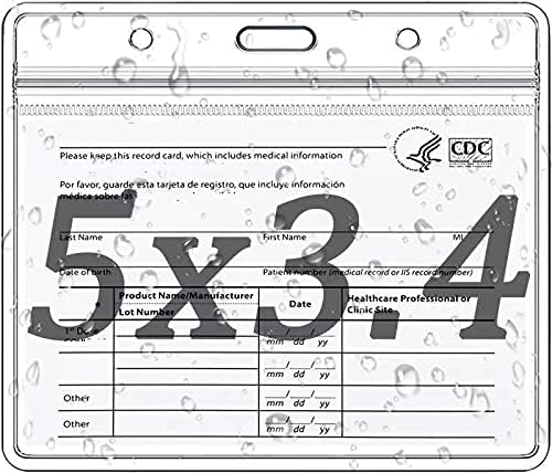 5 × 3,4 Protetor Card Protetor ， com cordão de comprimento ajustável, cdc imunização titular de cartão de registro com zíper à prova