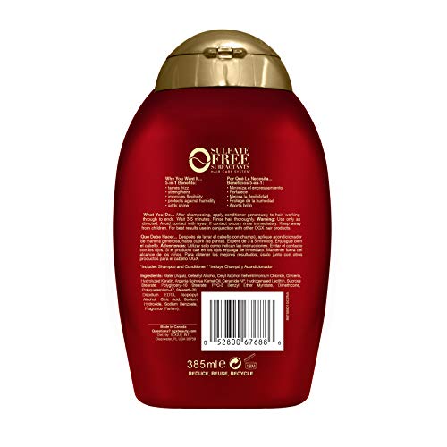 Sem frizz + queratina suavizante condicionador de óleo, 5 em 1, para cabelos crespos, cabelos brilhantes, vermelho, 385 ml