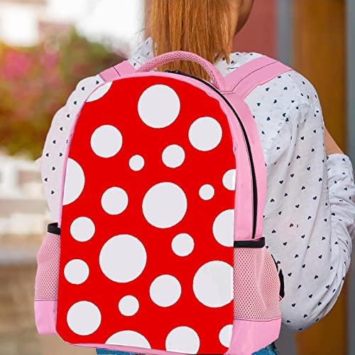 Mochila de viagem VBFOFBV para mulheres, caminhada de mochila de mochila ao ar livre, mochila casual, moderno vermelho de bolinhas brancas